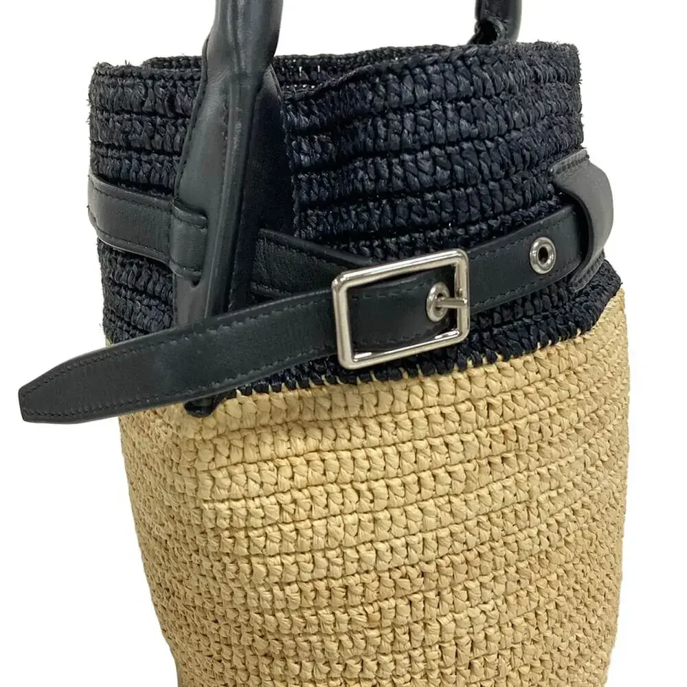 Celine Big Bag Nano Bucket Handbag Light Brown Black Raffia Leather